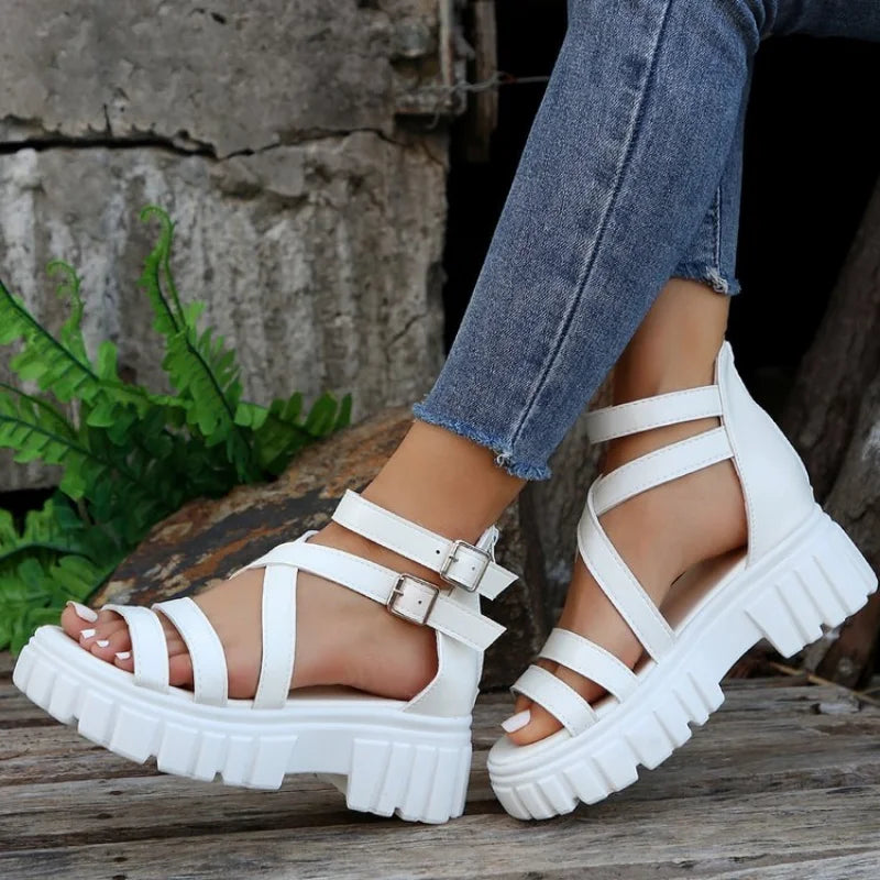 Buckle Cross Strap Chunky Platform Sandals