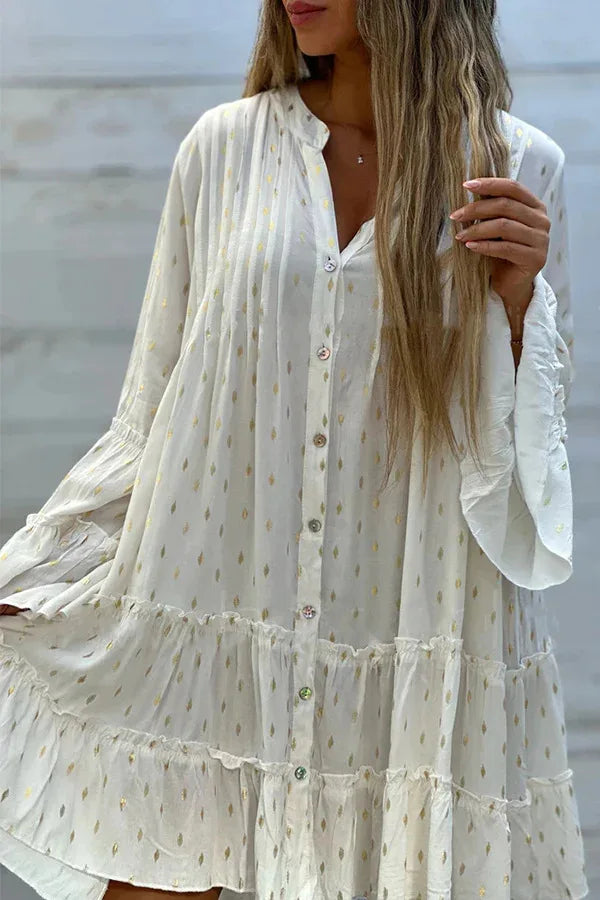 Paradise Boho Swing  Pleated Shirt Dress