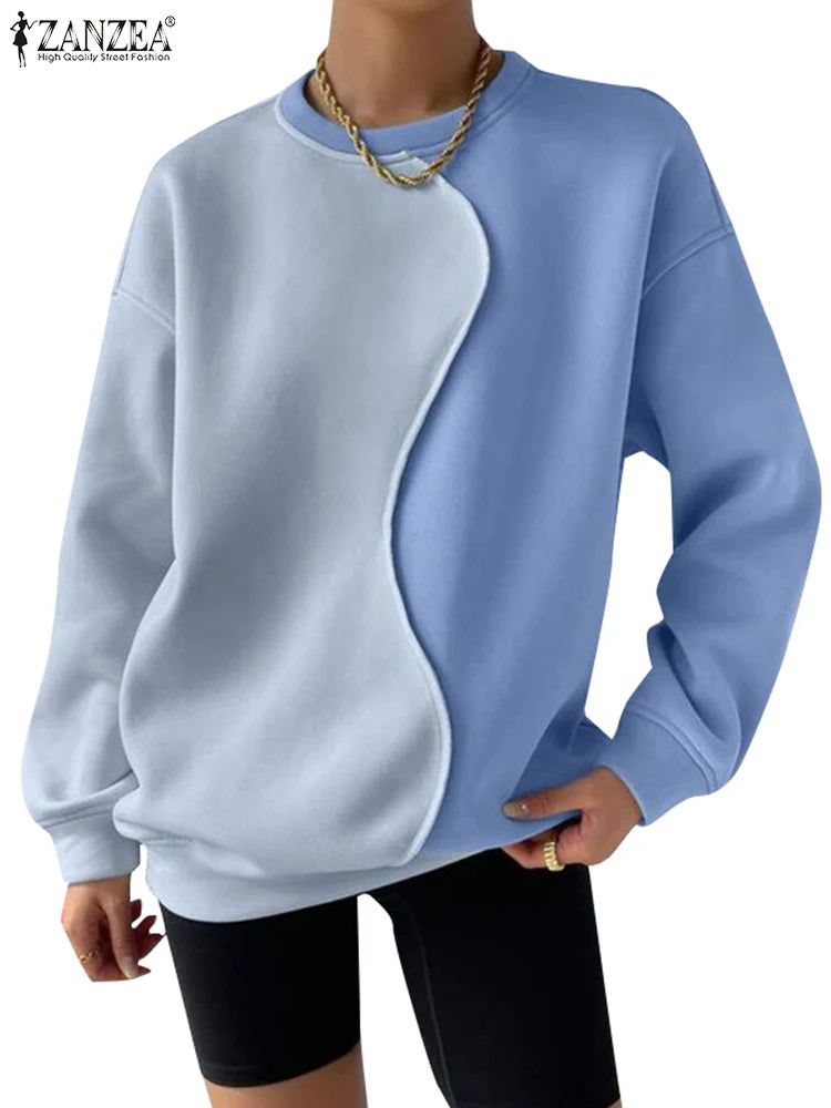 Elegant Patchwork Loose Neck Pullover Sweatshirts with  Long Sleeve