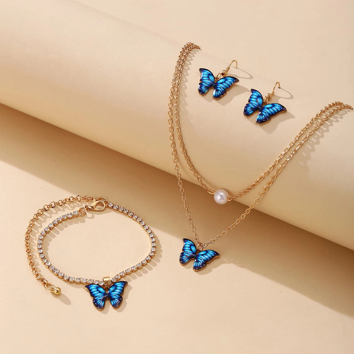 3 Piece Matching Butterfly Pendant Necklace, Earrings and Bracelet Combination Set