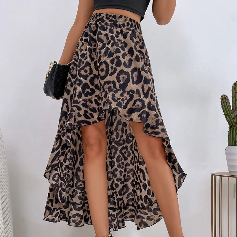 Vacation Mode Leopard Print High-Low Skirt