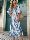 Sea Blue Mall Bohemian Print V-Neck Loose Fit Summer Maxi Dress W/ 3/4 Sleeve  SeaBlueMall.com