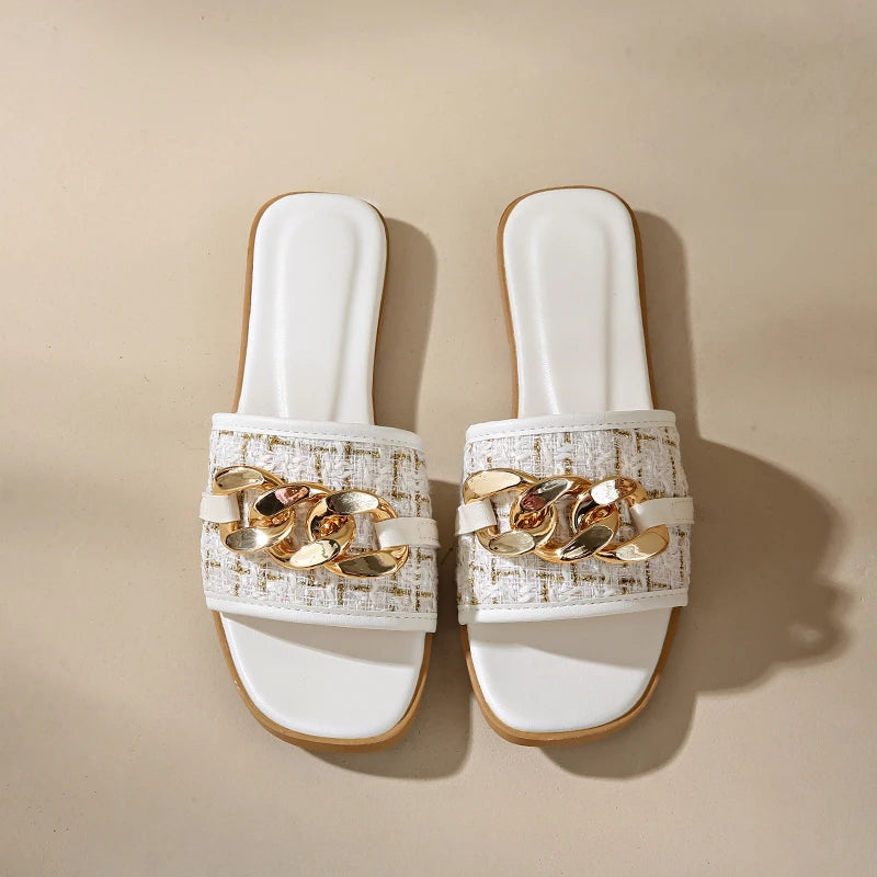 Korean Style Chain White Flip Flops Sandals