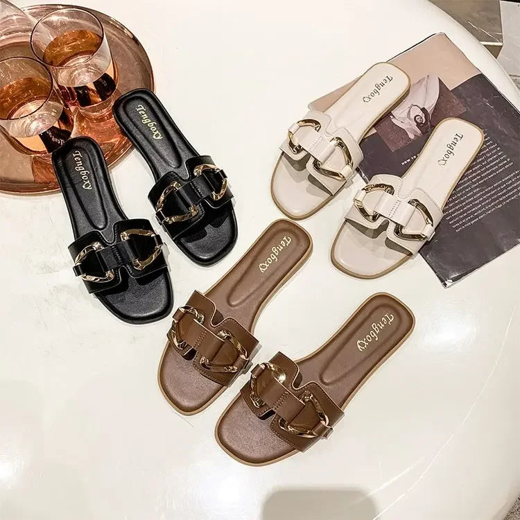 Open Toe Single Band Flat Sandals