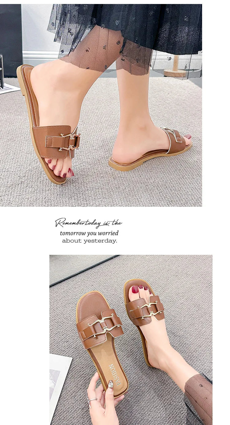 Stylish Summer Flat Flip-flops with Buckle