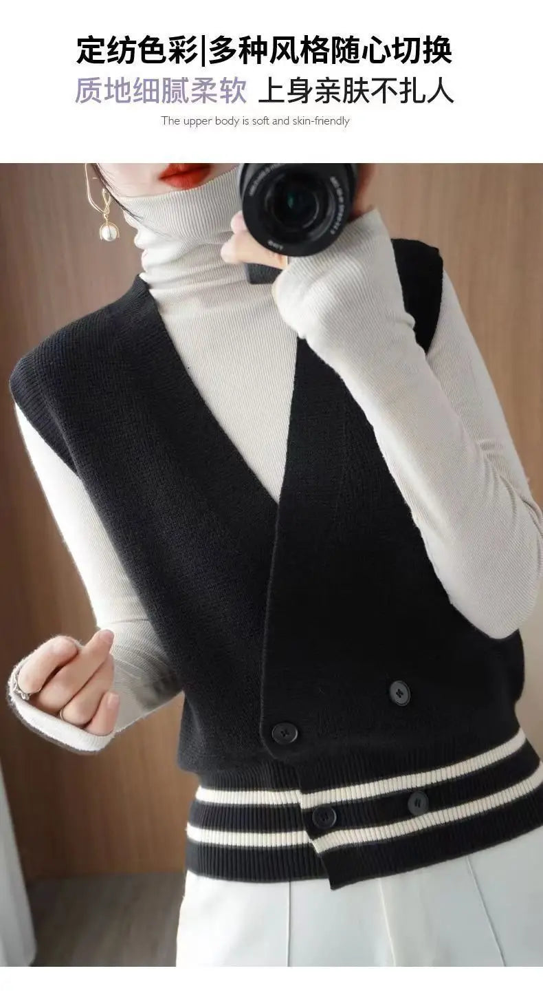 Classic Knitted Cardigan Vest  Sleeveless Sweater