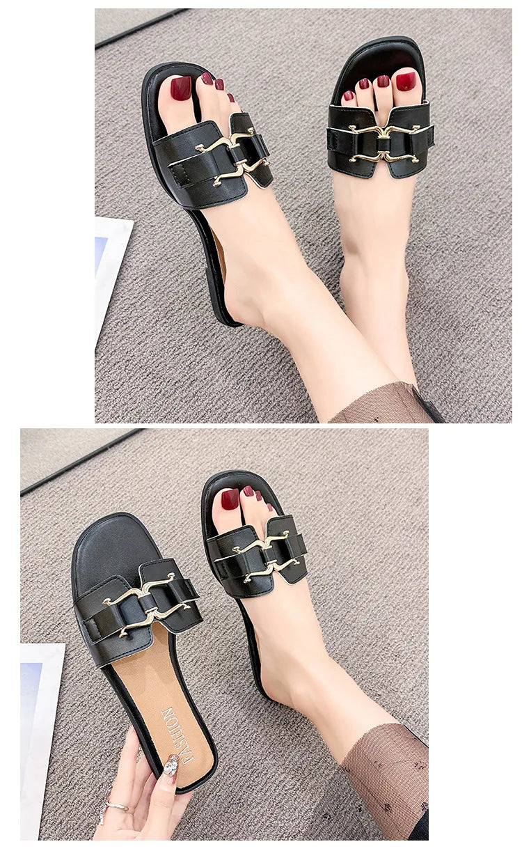 Stylish Summer Flat Flip-flops with Buckle