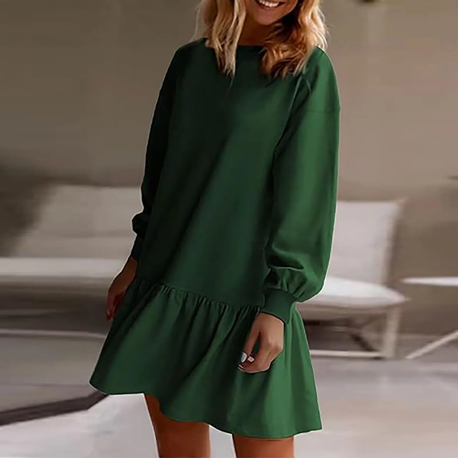 Trendy Patchwork Design Ribbed Knit Sweatshirt Dress with Long Sleeve