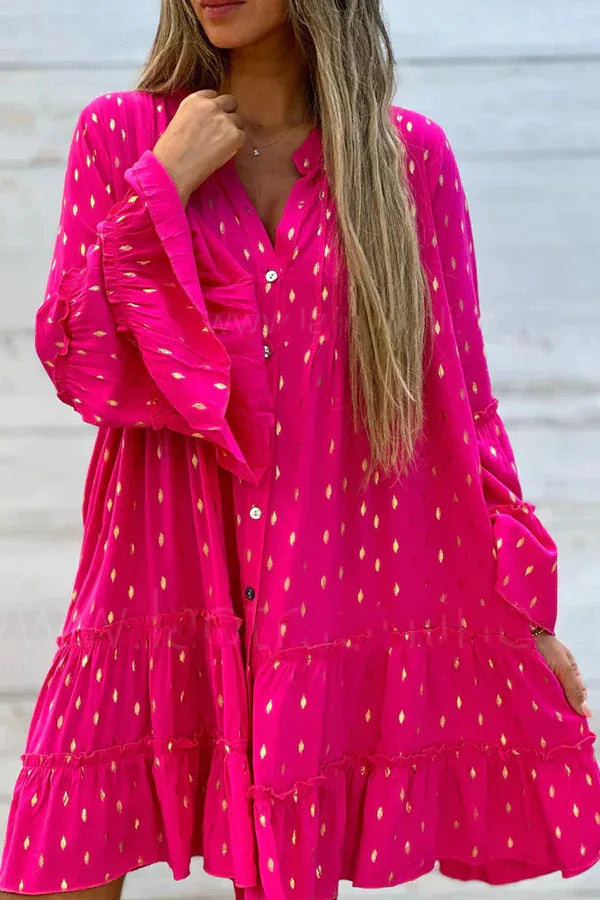 Paradise Boho Swing  Pleated Shirt Dress