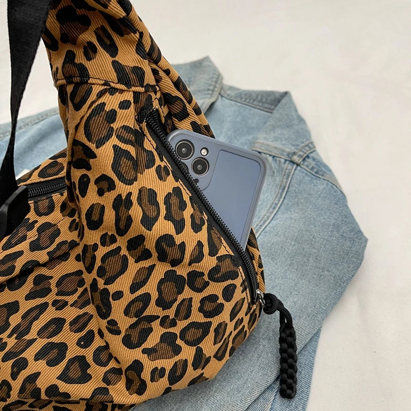 Leopard Print Crossbody Shoulder Corduroy Bags