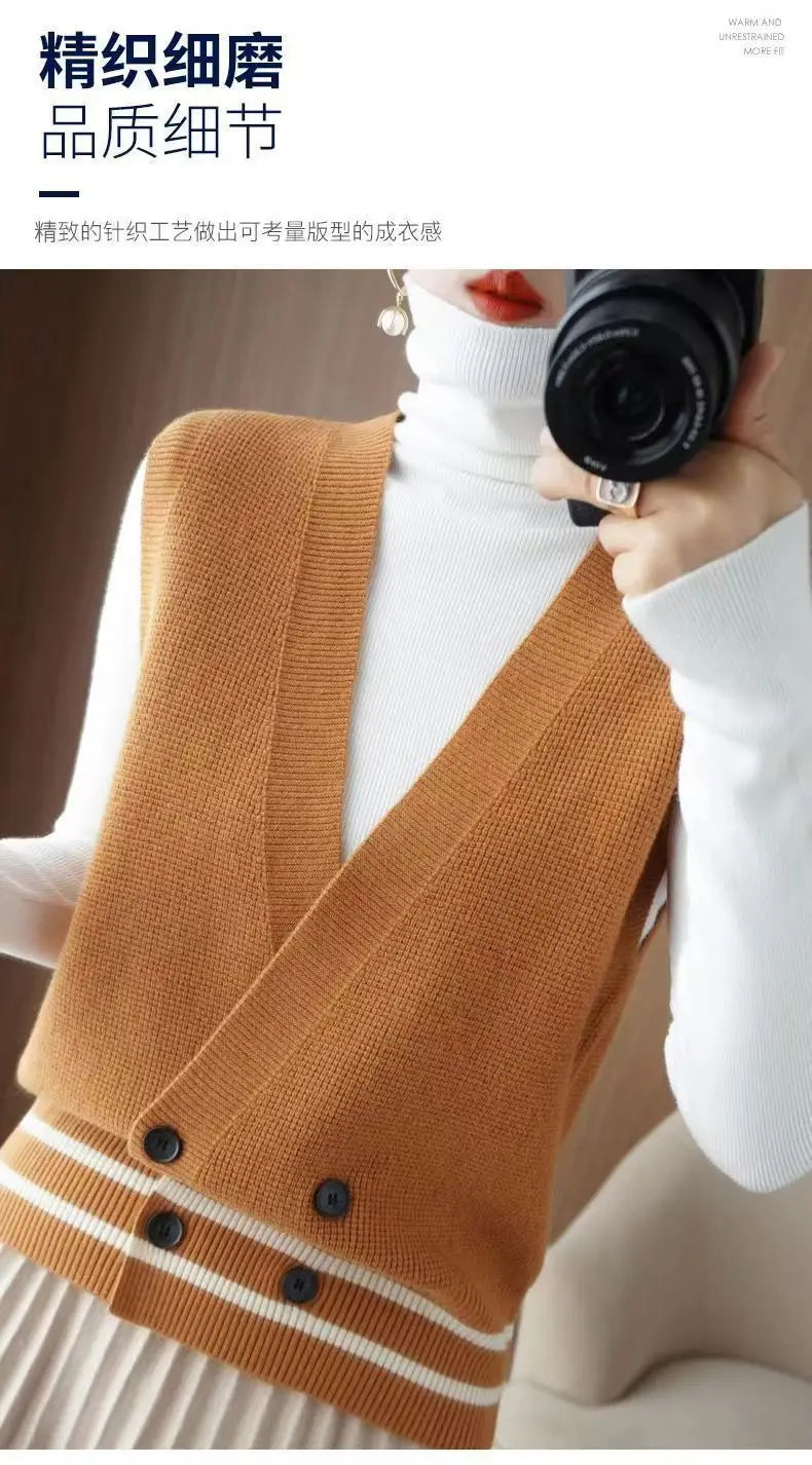 Classic Knitted Cardigan Vest  Sleeveless Sweater