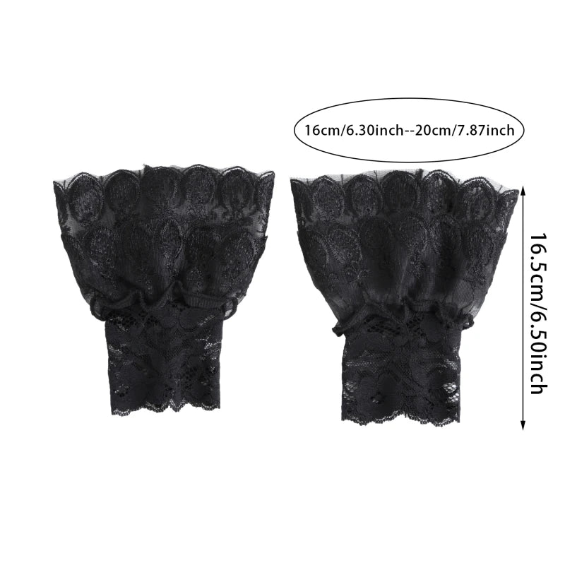 Detachable Ruffles Cuffs Cotton Embroidery with Floral Lace Mesh Wristband Accessory