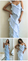 Sea Blue Mall Skyward U-collar Off-shoulder Side Slit Dress Beach Dress L boho DRESS bridesmaids dress Casual Women's dress Dress French  dress Maxi Dress off shoulder dress spaghetti strap dress summer dress SeaBlueMall.com