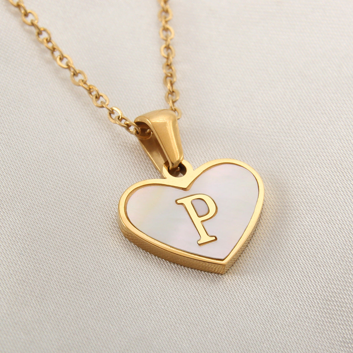 Sea Blue Mall Gold Plated Personalized Letter Heart-shaped Necklace with a White Shell  SeaBlueMall.com