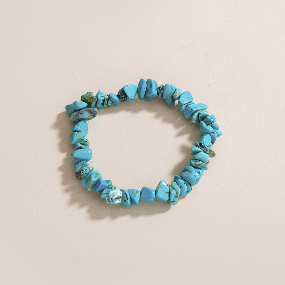 Genuine Turquoise Natural Irregular Stone Elastic Bracelet.