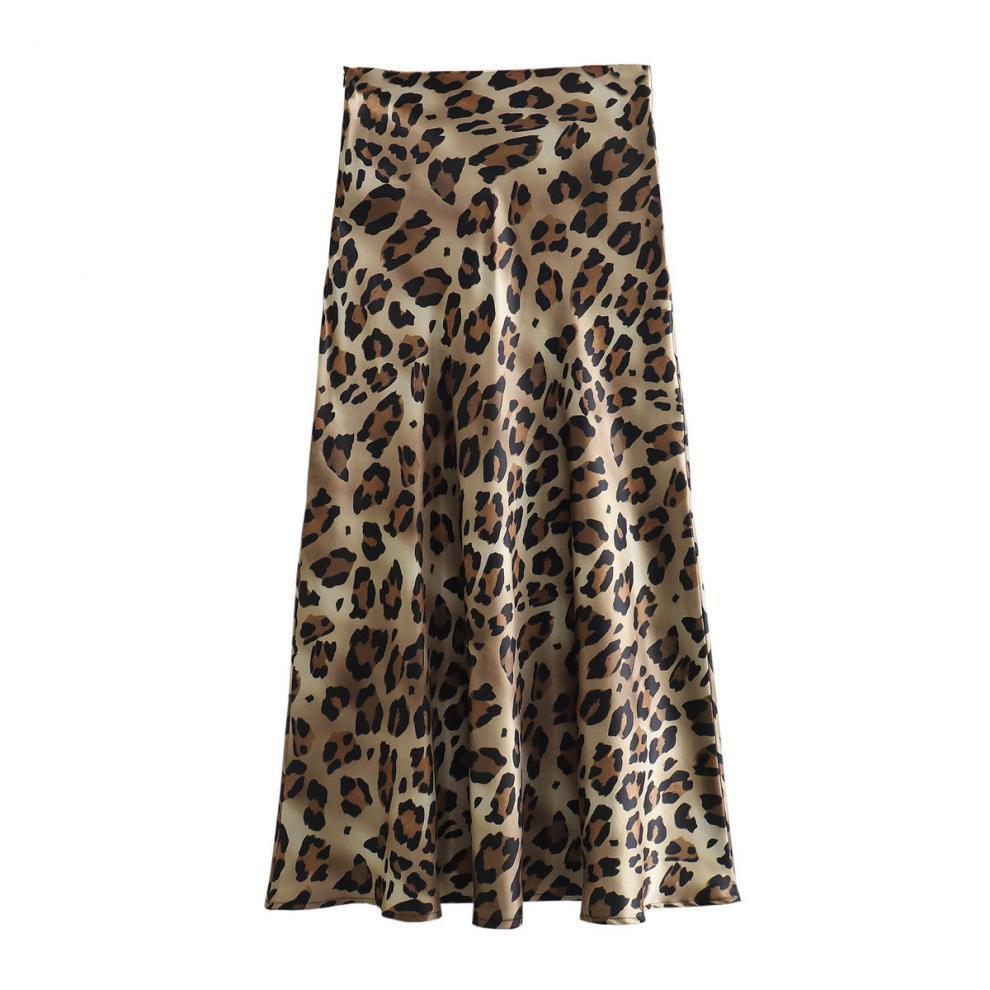 Elegant Lady Satin Animal Print Skirt