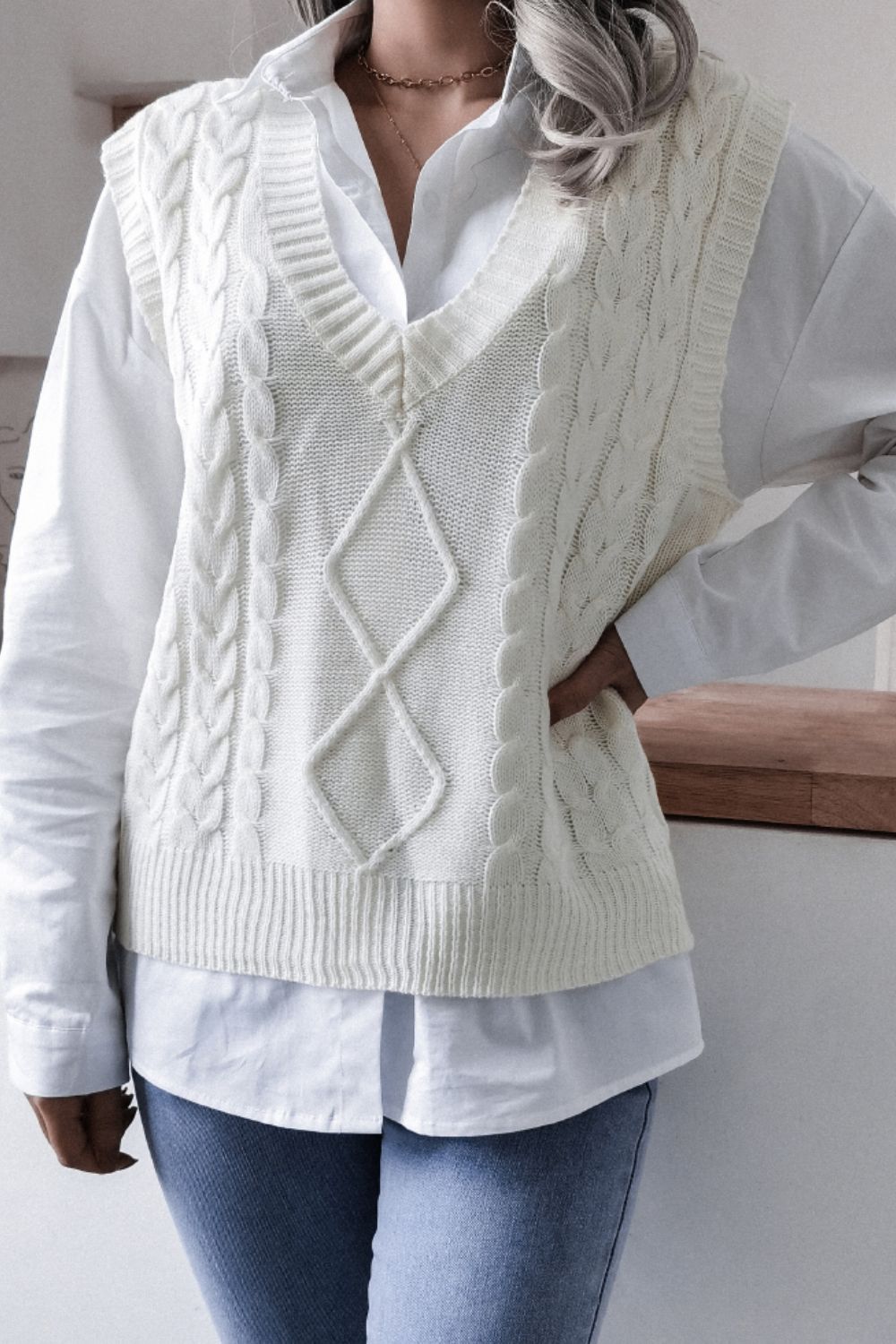 One Wish Cable Knit Sweater Vest