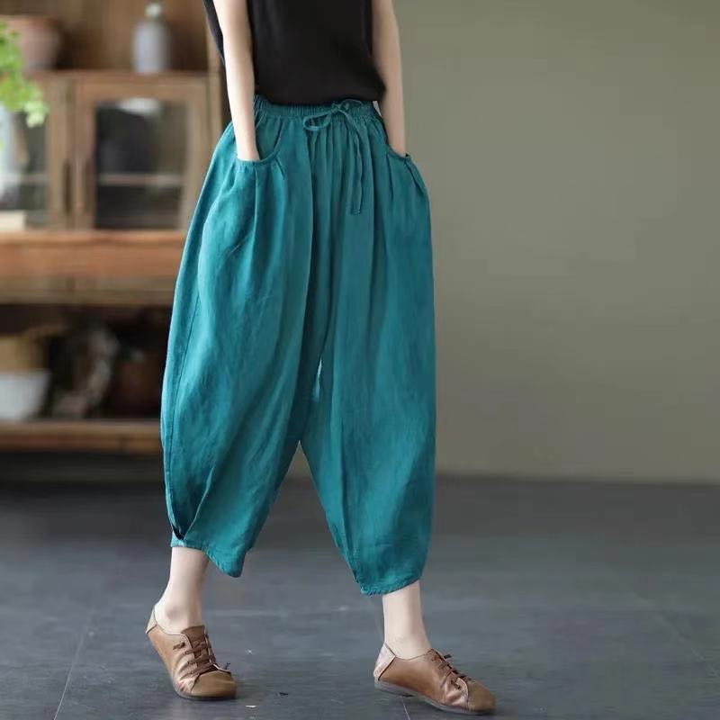 Relaxed Baggy Bloomers Elastic Waist Harem Capri Pants