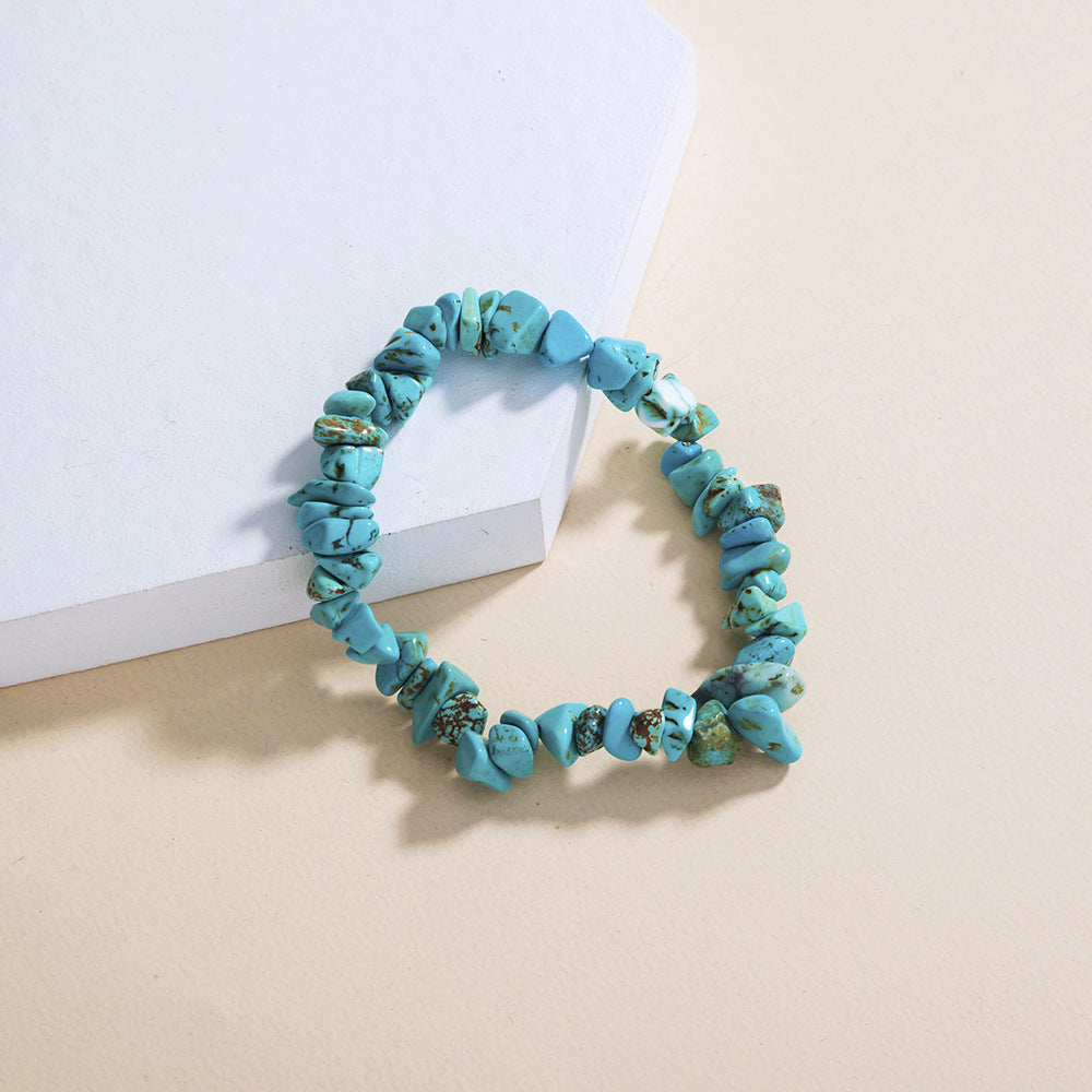 Genuine Turquoise Natural Irregular Stone Elastic Bracelet.