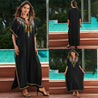 Sea Blue Mall Sun-Kissed Embroidered Beach Cover-up Robe Dress Beach Cover-up Robe Dress black Cover-up Robe Dress Embroidered SeaBlueMall.com