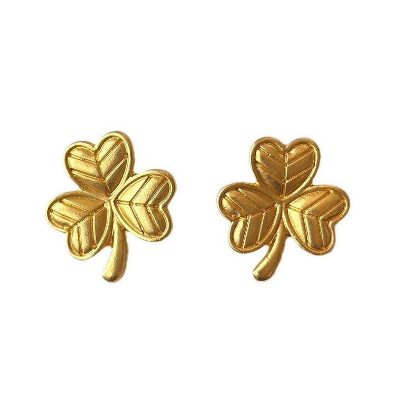 Elegant Golden Clover Stud Earrings