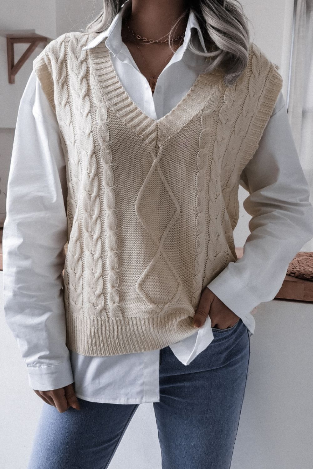 One Wish Cable Knit Sweater Vest