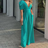 Sea Blue Mall Flawless Deep V Neck Wide Legs Dress Flawless Deep V Neck Wide Legs Dress SeaBlueMall.com