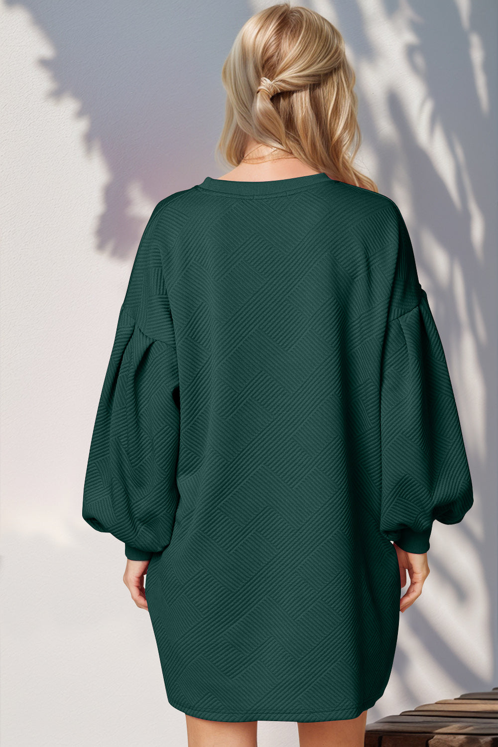 Green Drop Shoulder Mini Dres with Pockets & Lantern Sleeves