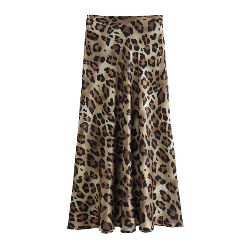 Elegant Lady Satin Animal Print Skirt