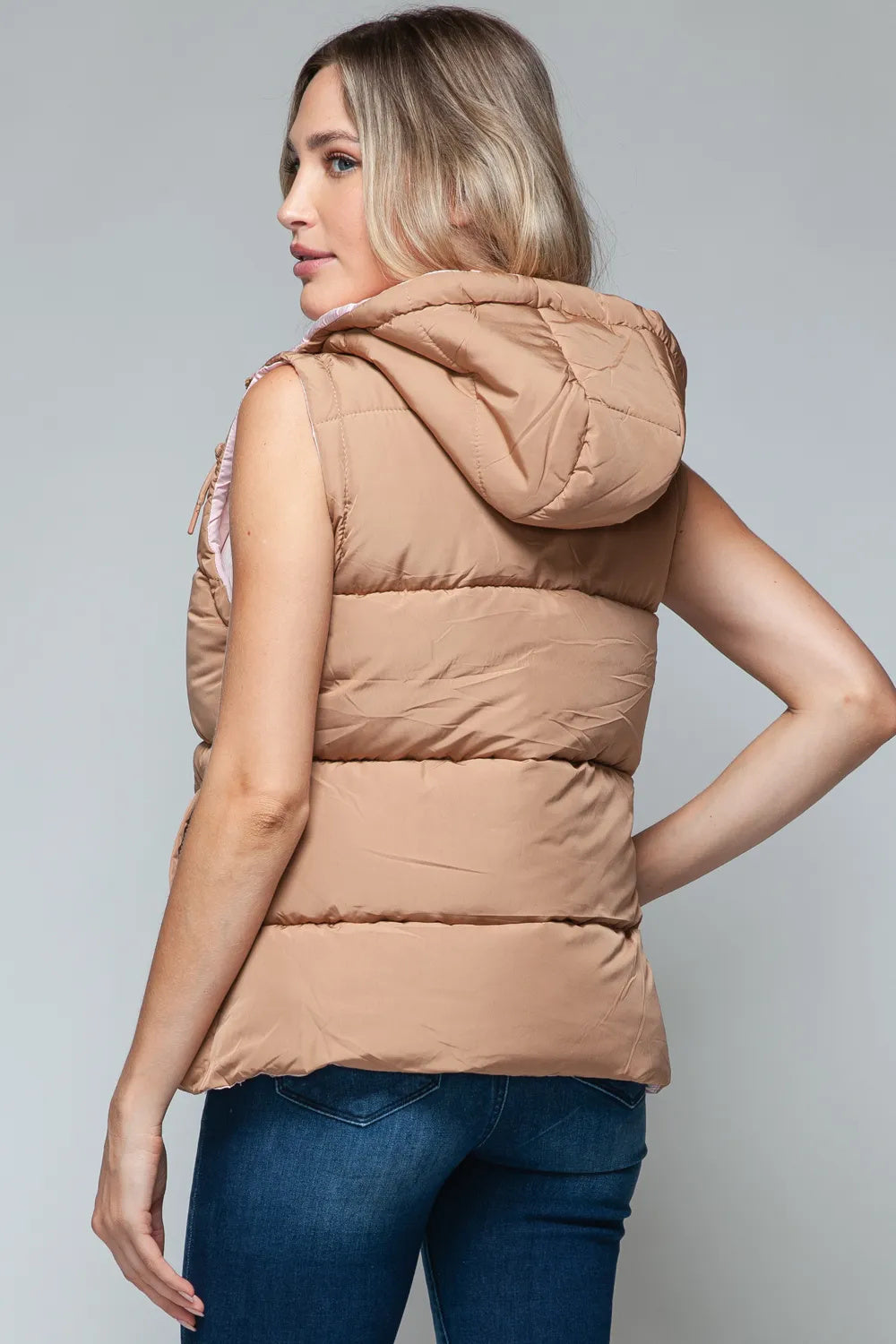 Stylish Snap And Zip Closure Hooded Vest