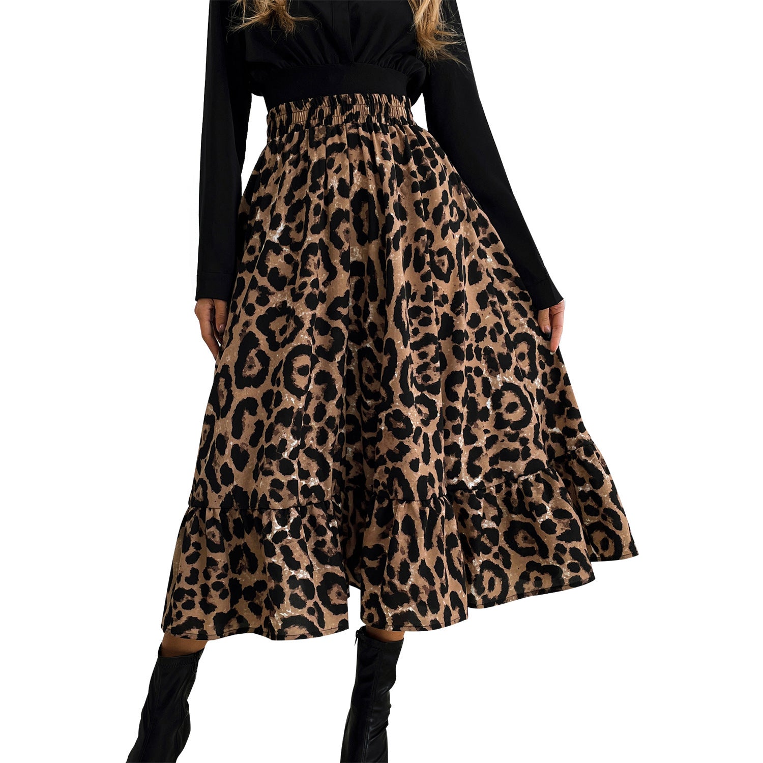 Going Out Ruffle Hem Leopard Print Skirt