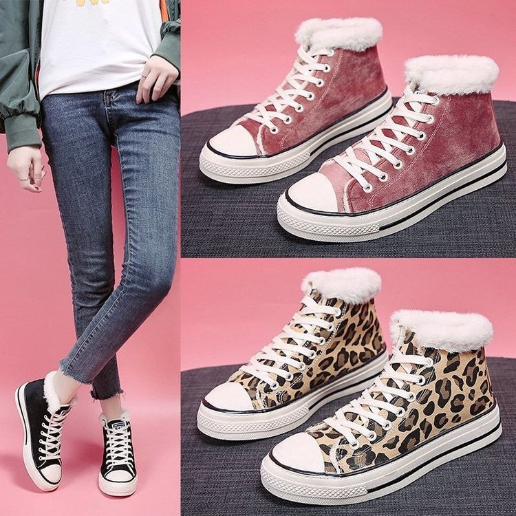 Leopard Velvet  Print Thick  Sneakers