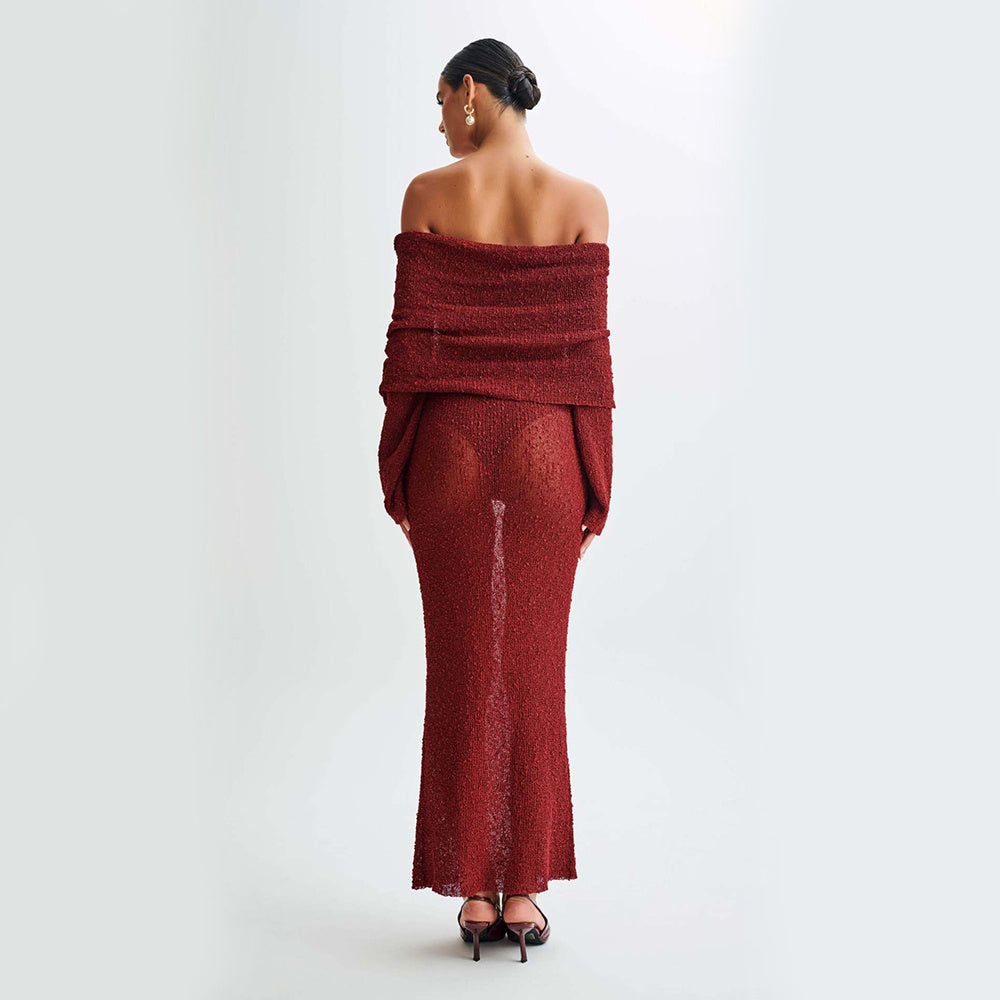 Beach Holiday One-shoulder Knitted Long-Sleeved Dress