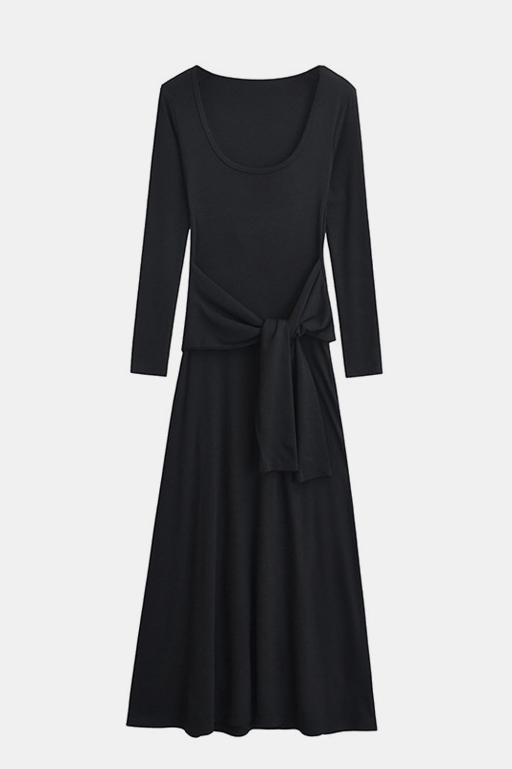 Comfy Long Sleeve Maxi Dress with Basic Bae Tied Scoop Neck