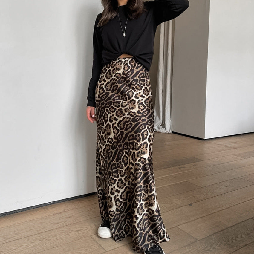 French Gal Leopard Print Bodycon Maxi Skirt