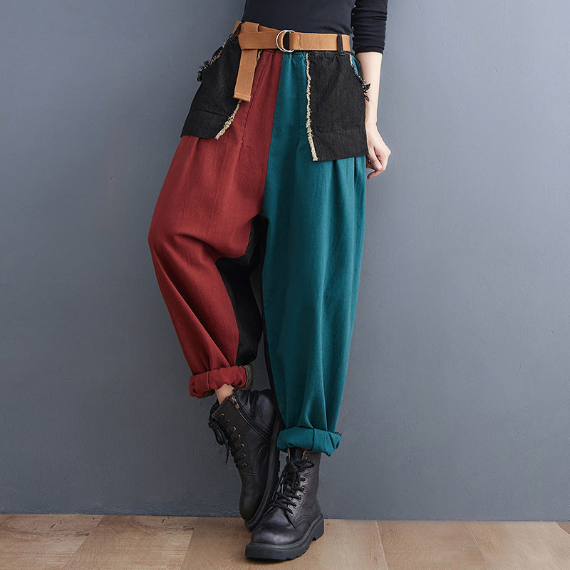 Trendy Contrast Color Stitching Denim Pants