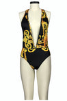 Sea Blue Mall Printed Plunge One-Piece and Cover Up Swim Set Roman Ship From Overseas SeaBlueMall.com