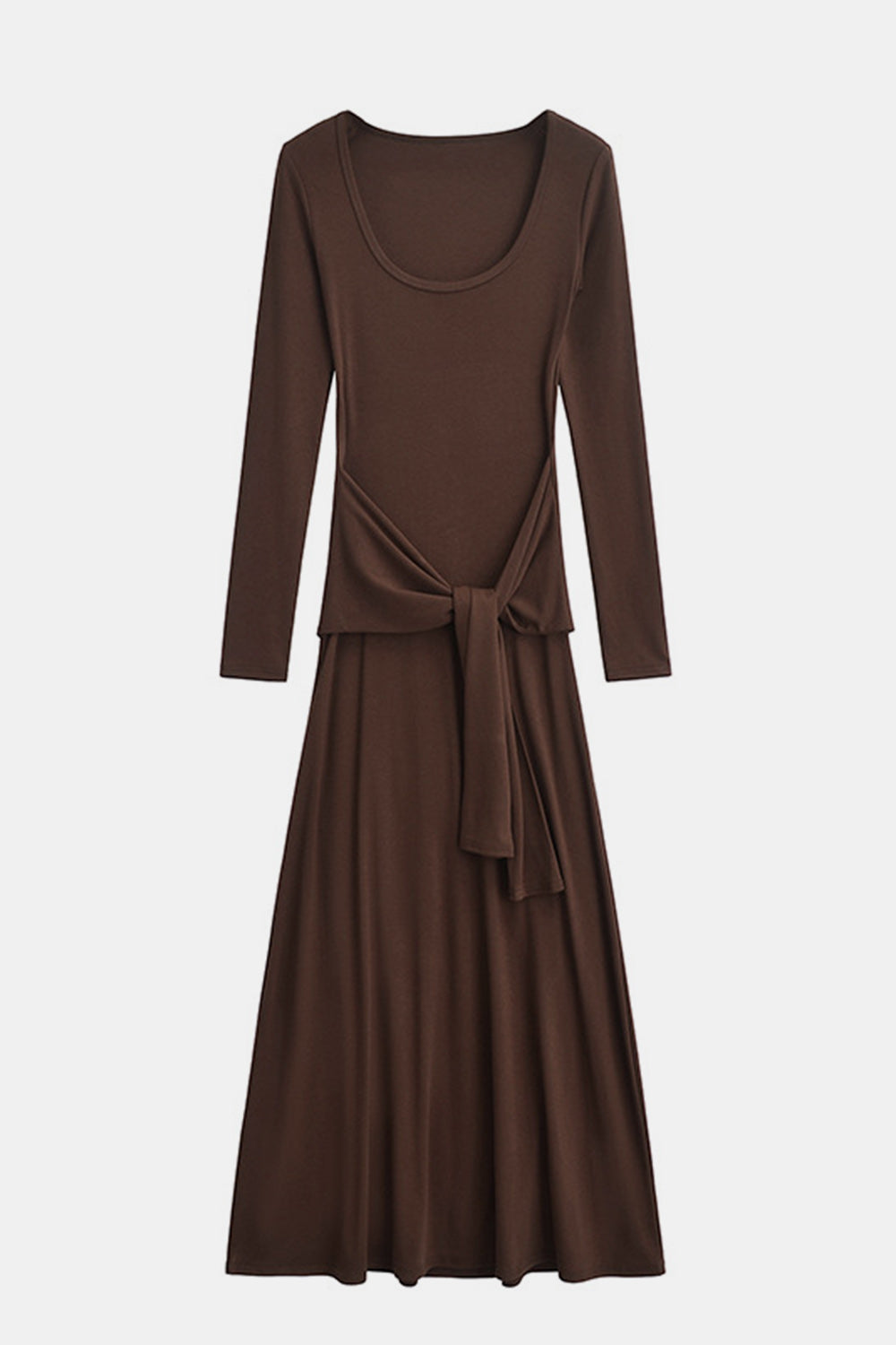 Comfy Long Sleeve Maxi Dress with Basic Bae Tied Scoop Neck