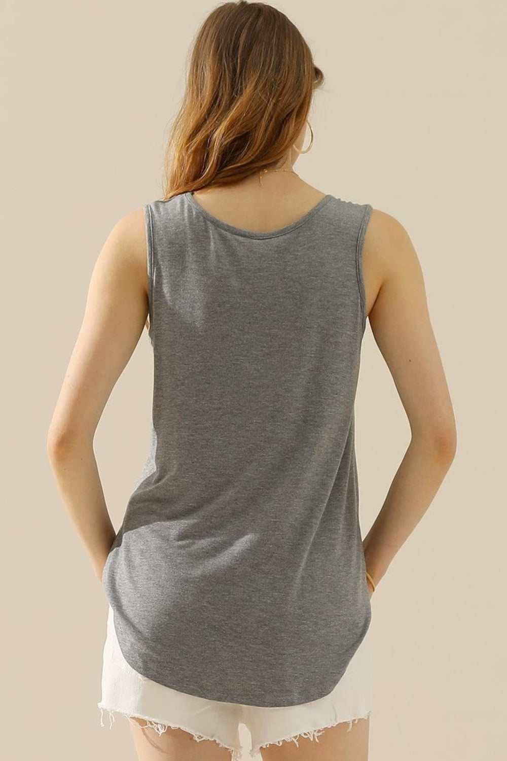 Sheer V-Neck Curved Hem Tank