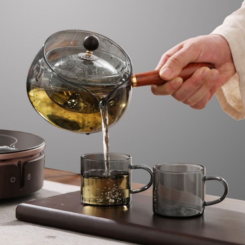 Pyrex Style Teapot with Infuser & Wooden Handle