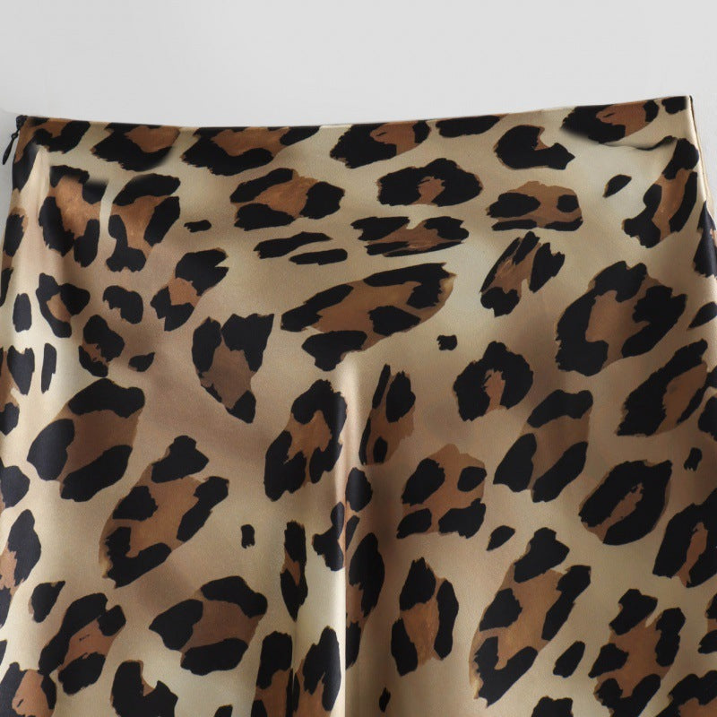 Elegant Lady Satin Animal Print Skirt