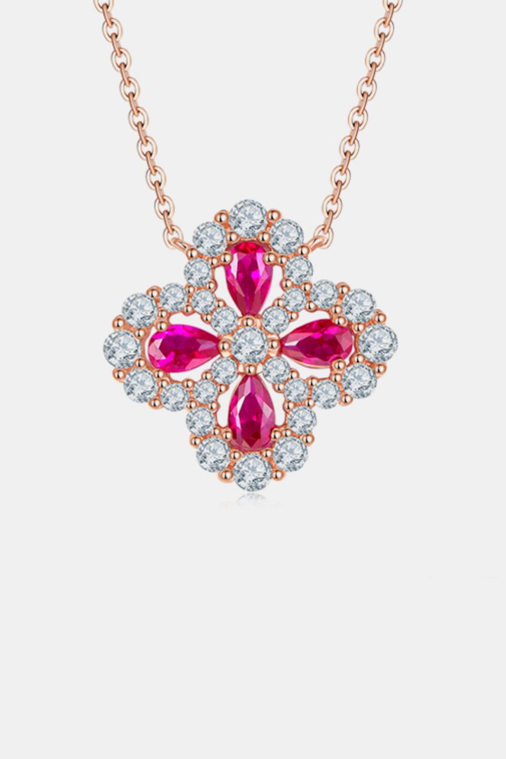 925 Sterling Silver Lab-Grown Ruby Flower Shape Necklace