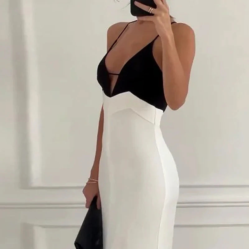 White Elegant Style Black Top Maxi Dress