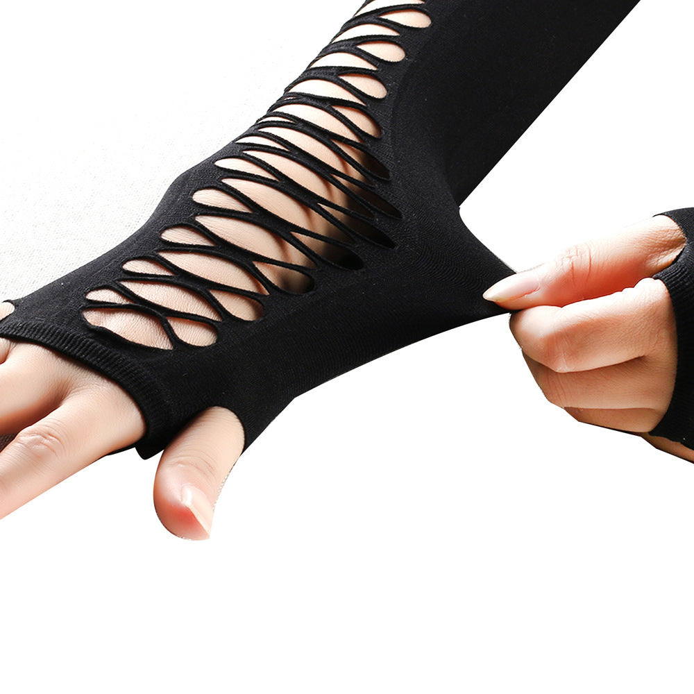 Mid-length Lace Style Mesh Ripped Gloves