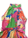 Sea Blue Mall French Style Tied Printed Mock Neck Sleeveless Dress floral midi dress summer Floral Sleeveless Dress Mock Neck Sleeveless Dress Ship From Overseas YO SeaBlueMall.com
