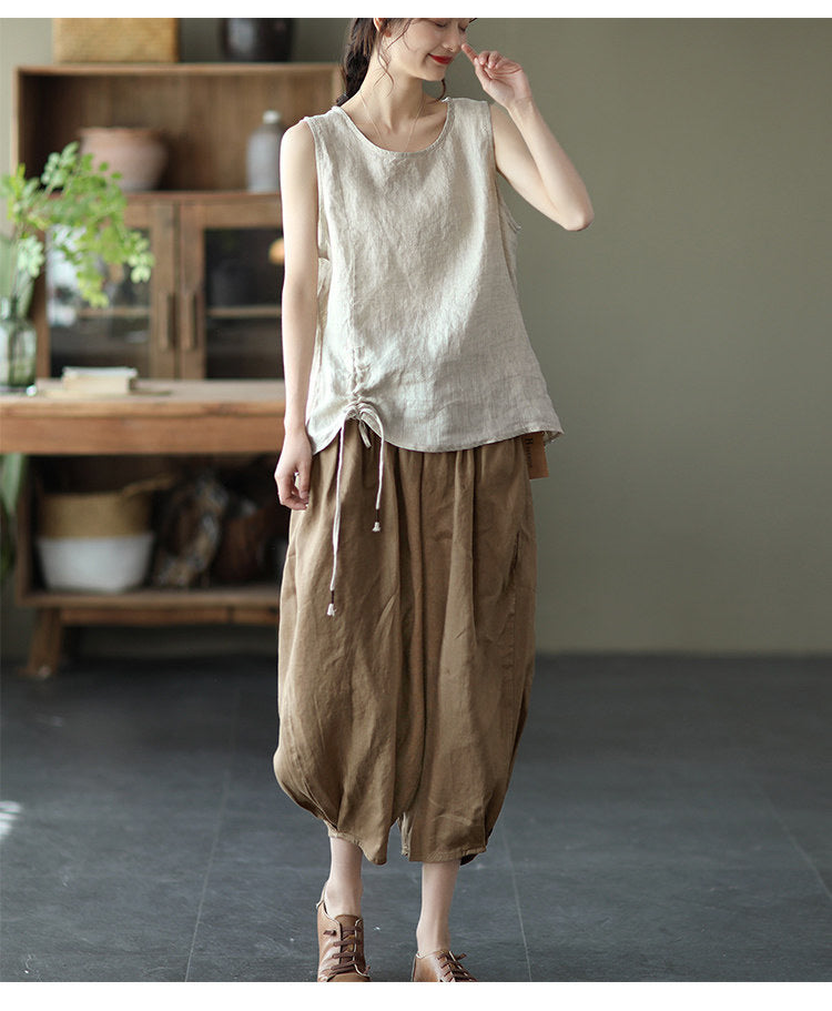 Relaxed Baggy Bloomers Elastic Waist Harem Capri Pants