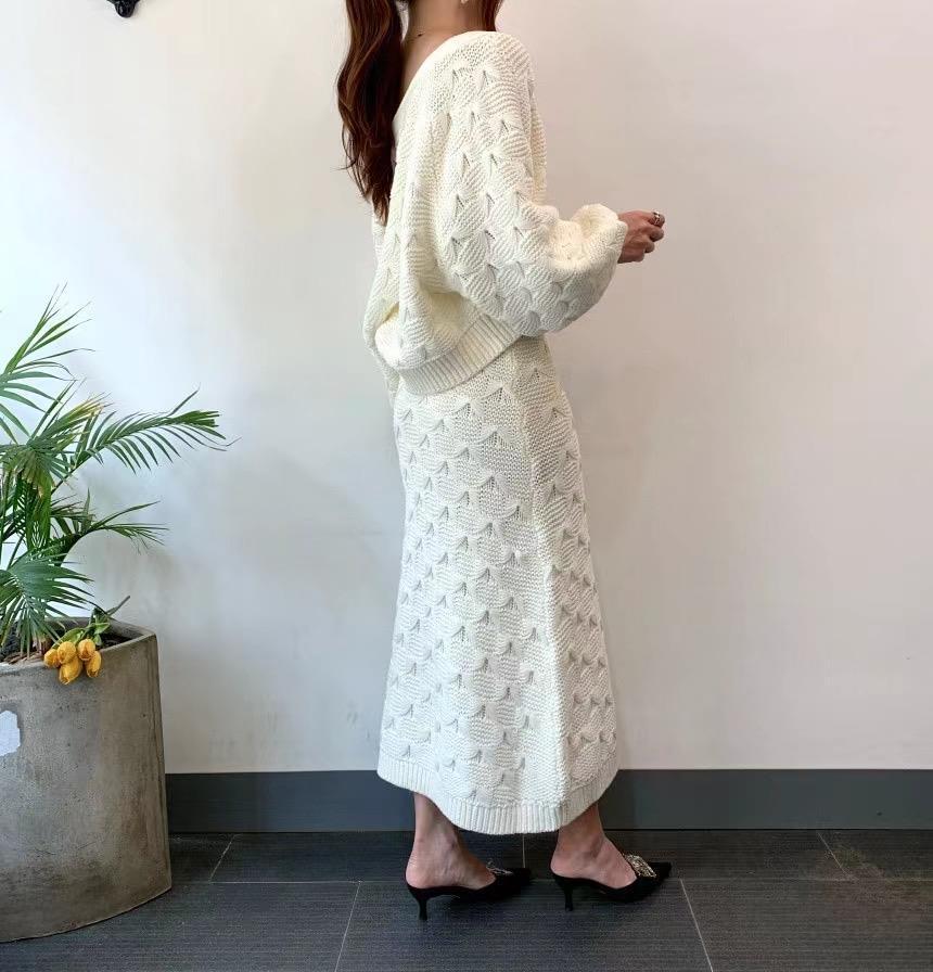 Knitted Coat Lantern Sleeve 2-piece Dress