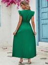 Sea Blue Mall Angelic Aura Tied Ruffled V-Neck Pleated Dress elegant green dress Hanny maxi  dress Pleated dress Pleated Dress Success ruffled pleated dress Ruffled V-Neck SeaBlueMall.com