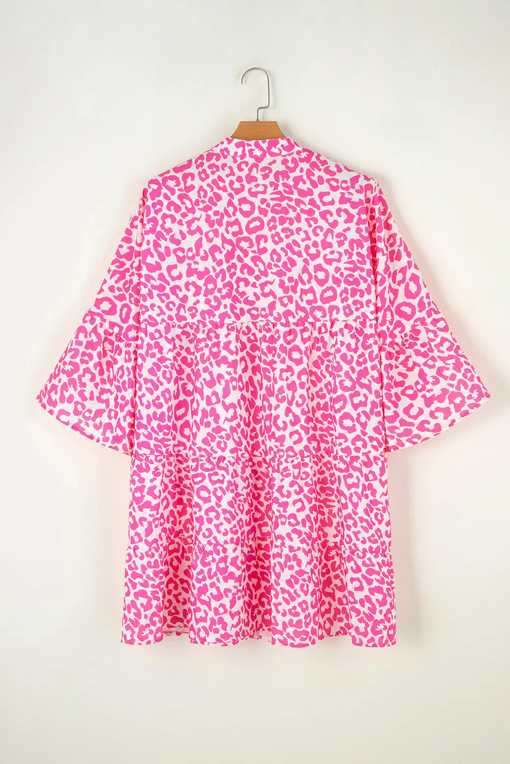 Pink Leopard Ruffled Mini Dress with Long Sleeves