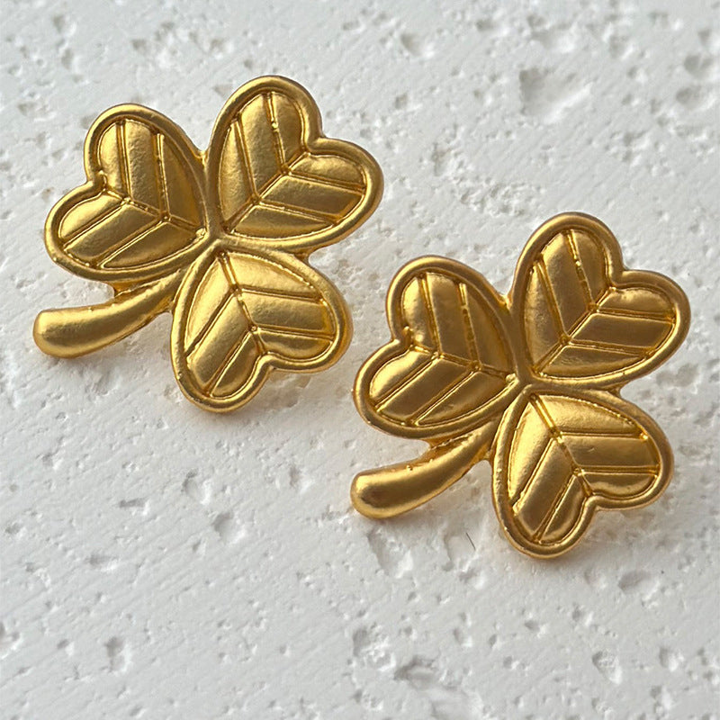 Elegant Golden Clover Stud Earrings